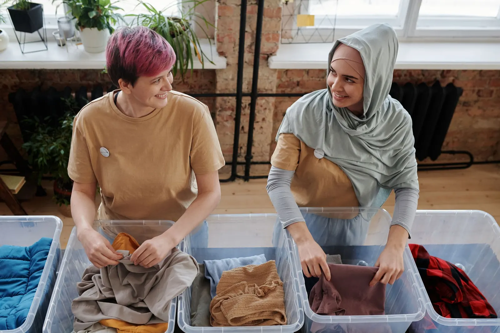 Volunteers working together at a community table.